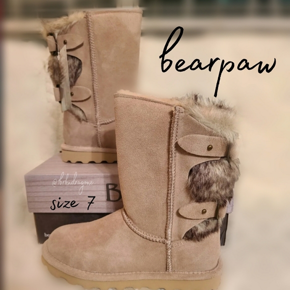 NWT BearPaw Winter Fall Snow Boot Oat & Fur Booties Slipon Boots - Picture 1 of 15